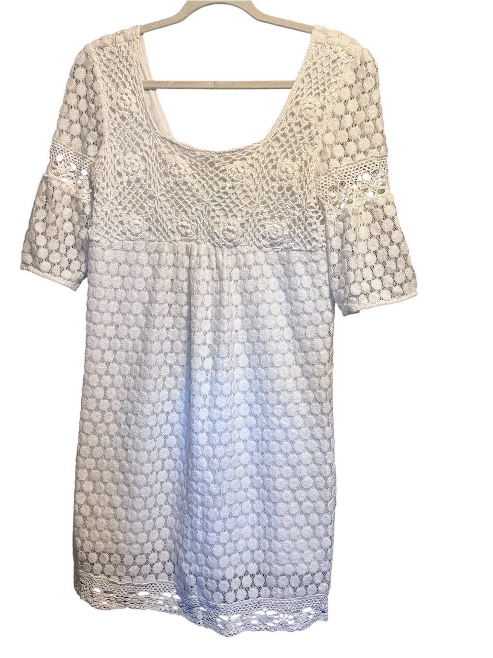 Solitaire White Crochet Lace Shift Dress women’s M coquette beach coastal boho